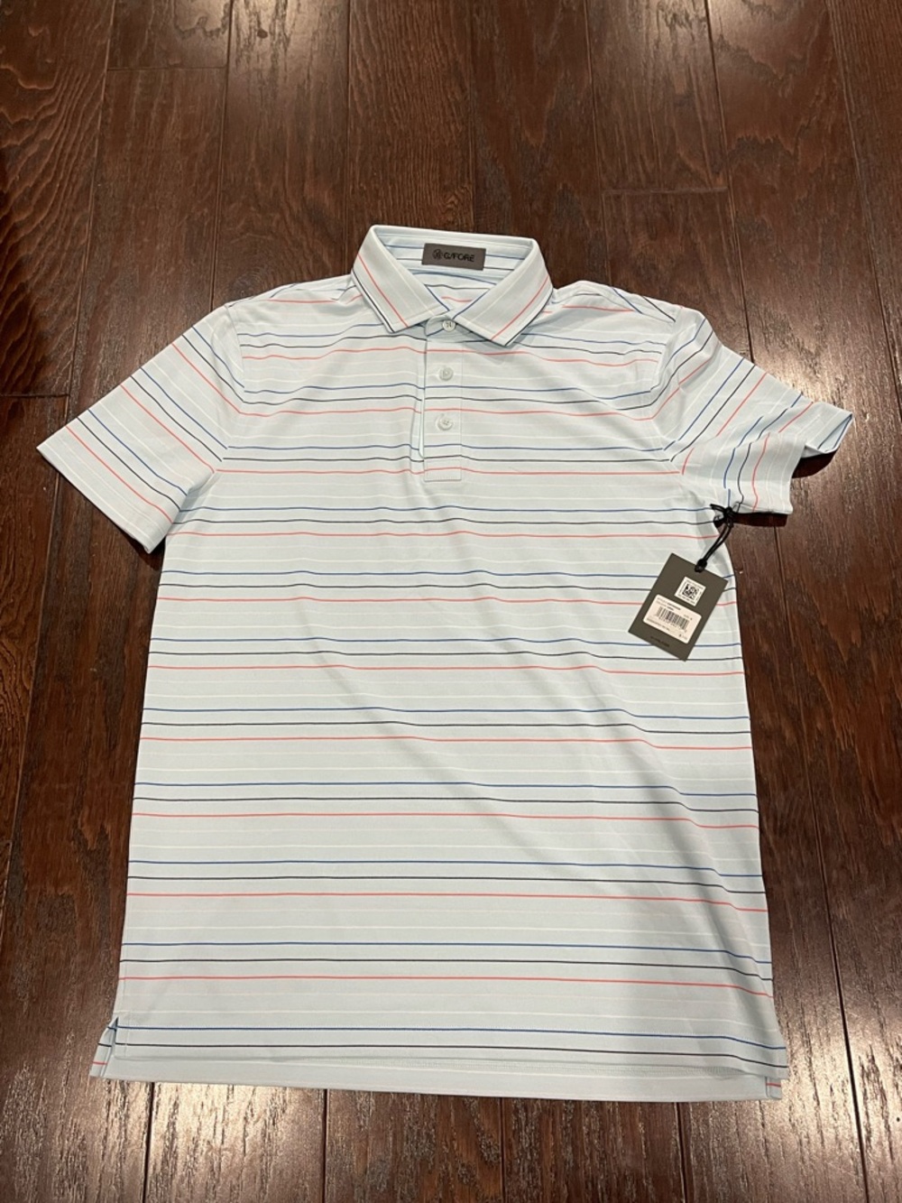 G/FORE Multi Stripe Tech Pique Polo Shirt Men Small Blue Stretch Golf $110 NEW